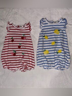 Blue & White Striped Baby Lemon and Cherries Romper